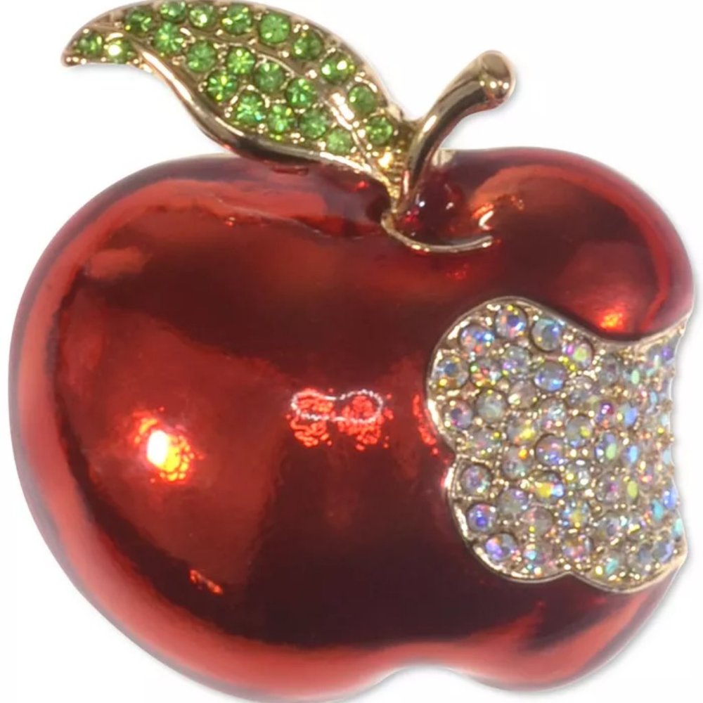 HOLIDAY LANE Gold-Tone Crystal Apple Pin & BTS Apple Earrings